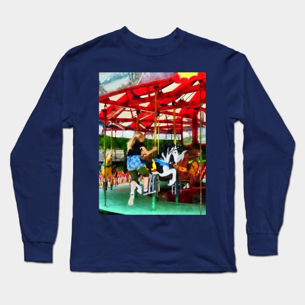 Carnival Midway - Girl Getting on Merry-Go-Round Long Sleeve T-Shirt by SusanSavad